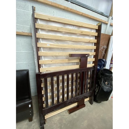 6 - Mahogany effect 4ft bed frame with side rails and lats and a Marks & Spencer double natural 1250 mat... 