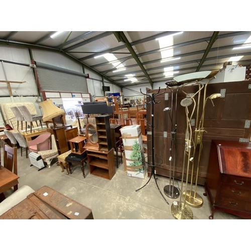 82 - Assorted furniture including a hat stand, 2 standard lamps, pine dressing table mirror, Victorian ma... 