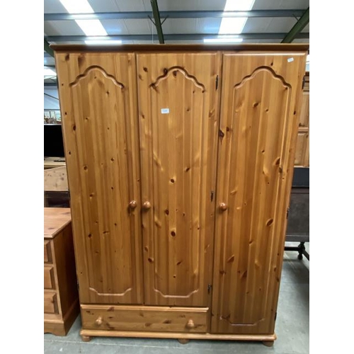 86 - Pine triple wardrobe with one drawer 178H 125W 54D