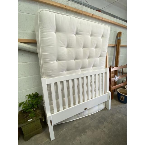 9 - White gloss double bed frame with side rails and lats and a Marks & Spencer natural 1250 mattress