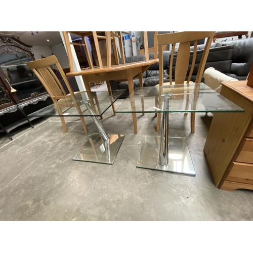 90 - Pair of contemporary glass and chrome lamp tables 55H 60W 60D