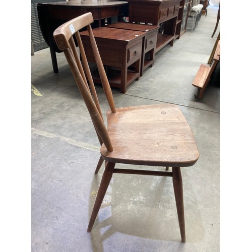 35 - 4 Ercol blond elm model 391 stick back chairs (blue badge)