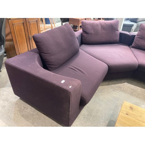 39 - Rolf Benz (Made in Germany) aubergine upholstered corner suite in 4 sections 60H 320W 230D (fabric w... 