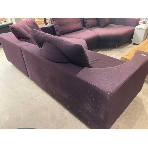 39 - Rolf Benz (Made in Germany) aubergine upholstered corner suite in 4 sections 60H 320W 230D (fabric w... 