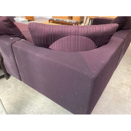 39 - Rolf Benz (Made in Germany) aubergine upholstered corner suite in 4 sections 60H 320W 230D (fabric w... 