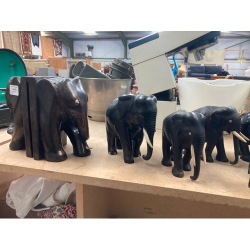 454 - 24 Elephant ornaments, two pairs of Elephant bookends, Two Rhinoceros, letter opener inc. ebony, res... 