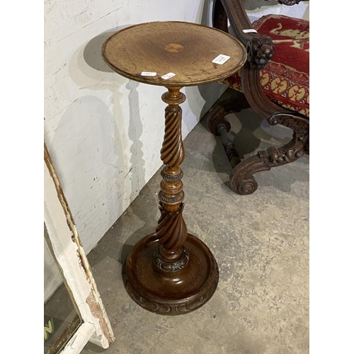 102 - Mahogany inlaid torchere 70H 28cm diameter