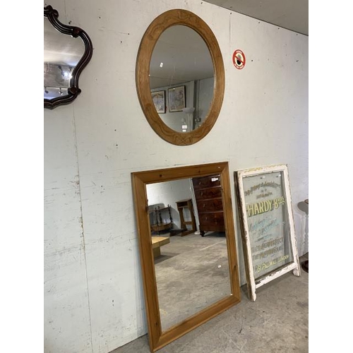 104 - Pine framed oval mirror 75 x 88cm & pine framed rectangular mirror 87 x 118cm