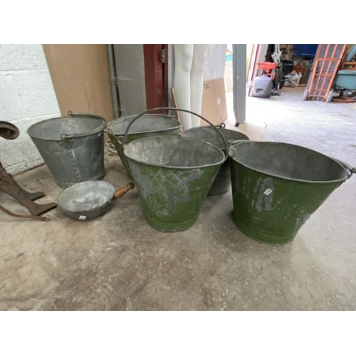 119 - 5 galvanised vintage buckets & a ladle