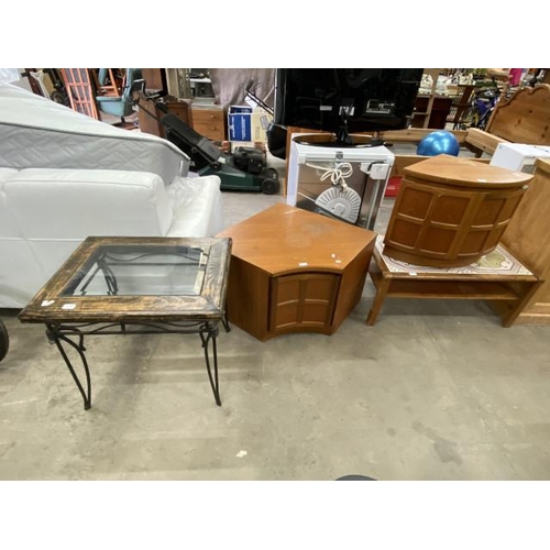 122 - 2 mid century teak 'Nathan' squares cabinets 52H 65W 47D & 52H 98W 82D, teak tiled top coffee table ... 