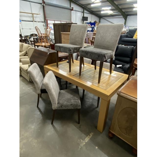 24 - Outlook oak  dining table 79H 164W 204-294D & 6 upholstered chairs