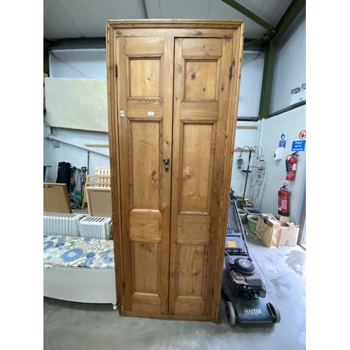 50 - Victorian pine 2 door school cupboard with shelves to the interior 223H 87W 40D (signs of worm to ba... 