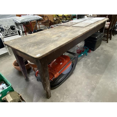 53 - Vintage pine school table 76H 260W 83D