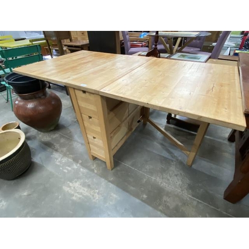 86 - Beech drop leaf table 74H 153W 80D