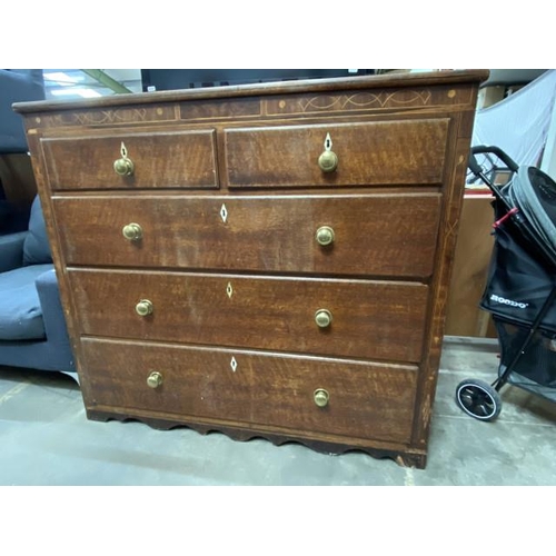 92 - Victorian mahogany inlaid 2 over 3 chest of drawers 110H 124W 54D