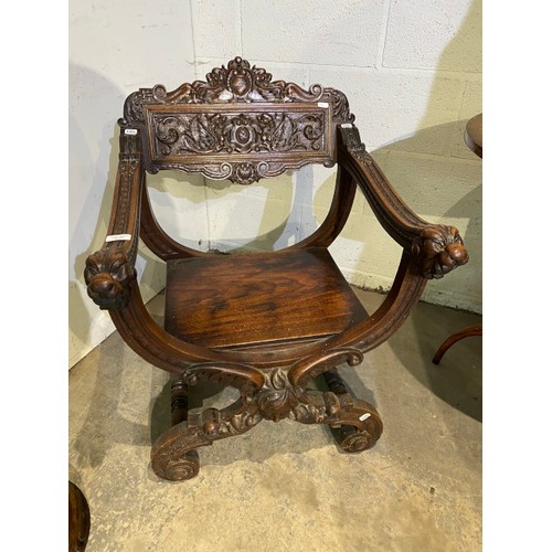 101 - Circa 1900 carved walnut hall chair 58W - A Isherwood carved to back of chair