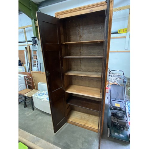 50 - Victorian pine 2 door school cupboard with shelves to the interior 223H 87W 40D (signs of worm to ba... 