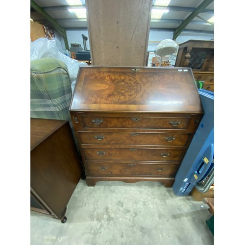 508 - Mahogany bureau with one key 99H 76W 46D