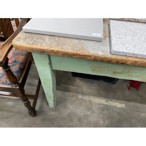 53 - Vintage pine school table 76H 260W 83D