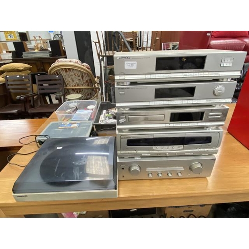 Wharfedale electronic equalizer WEQ-3038, digital PLL quartz tuner WTU-3038, compact disc player WCD-3038, double full logic cassette deck WDc-3039, Sony integrated stereo amplifier TA-FE370, Wharfedale WTT-3039 turntable
