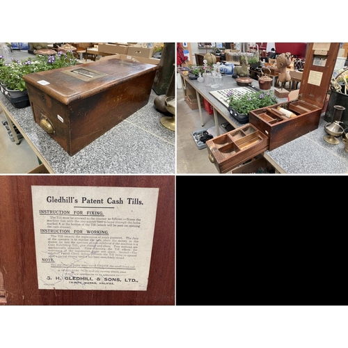 278 - Gledhill of Halifax wooden cash drawer with bell