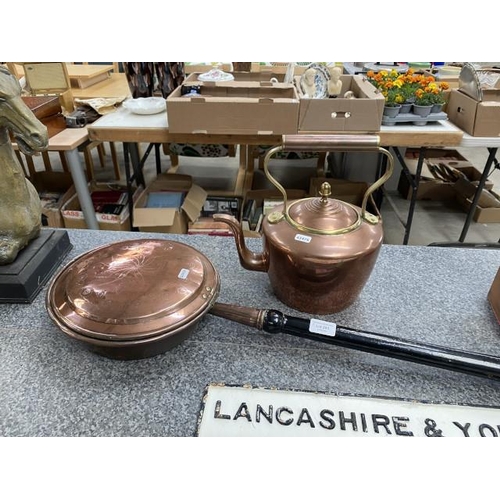 283 - Copper kettle & copper bed warming pan