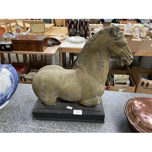 285 - Resin Tang Horse sculpture on base 33W 42H