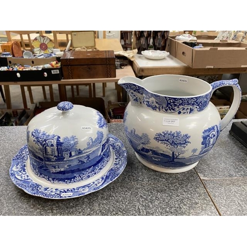 287 - 2 pieces of Spode Italian Design C. 1816 jug & cheese dome (cheese dome base with small chip to rim)