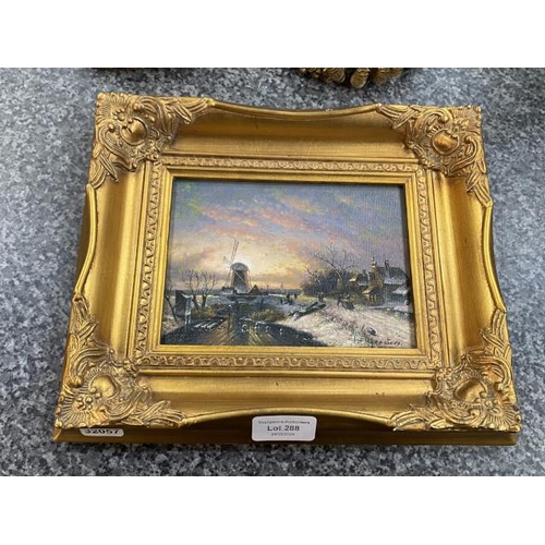 288 - Gilt framed oil on board of Dutch winter scene signed Meesters 24H 29W