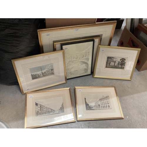 566 - Gilt framed Russell Flint print, 5 gilt framed etching prints & a framed Winnie The Pooh print