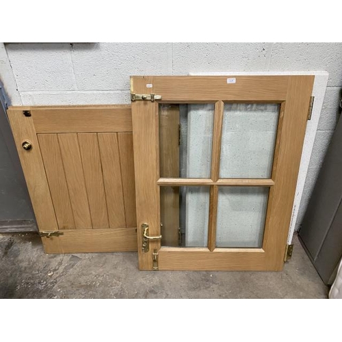 68 - Oak glazed barn door with door furniture and one key 200H 84W