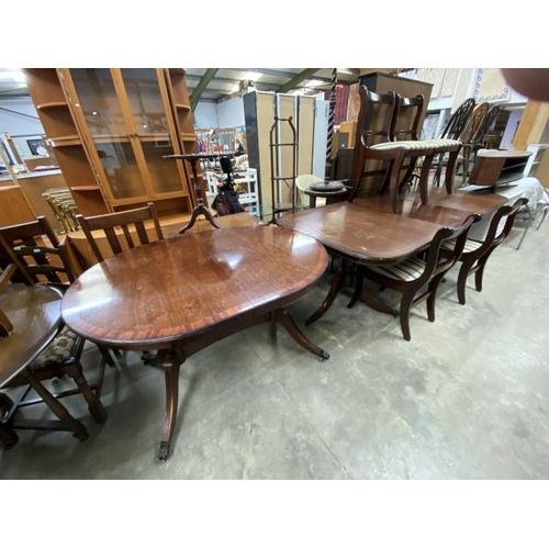 79 - Mahogany pedestal dining table 78H 212W 100D with 4 chairs and a mahogany dining table 78H 123W 93D