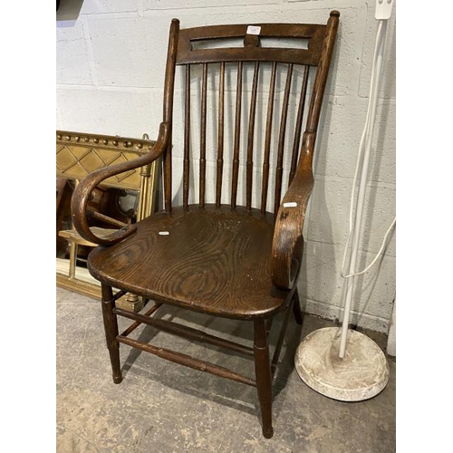 91 - Antique oak spindle back carver chair 57W