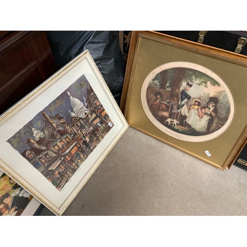 562 - 2 framed Stuart Hirst prints, one pencil signed, 5 gilt framed mirrors, Beryl Cook print, Percy Monk... 