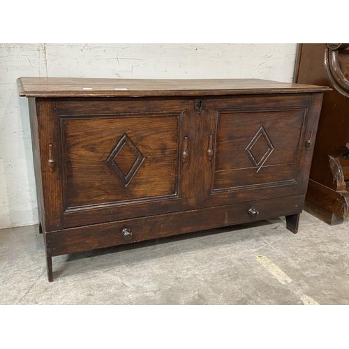 67 - 18th century oak 6 plank mule chest 65H 112W 50D