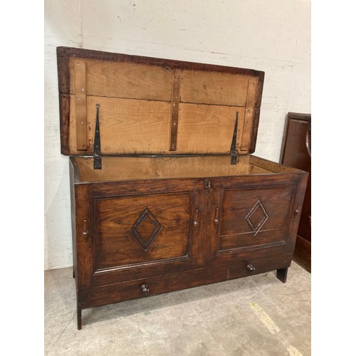 67 - 18th century oak 6 plank mule chest 65H 112W 50D