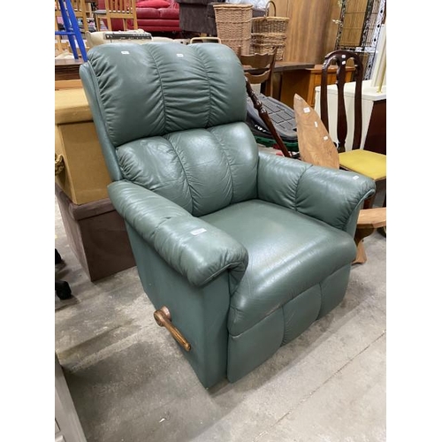 103 - La-Z-Boy green leather reclining chair 84W