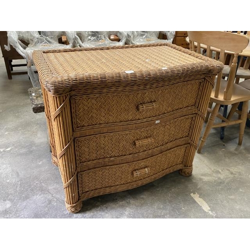 12 - Wicker 3 drawer chest 80H 90W 55D