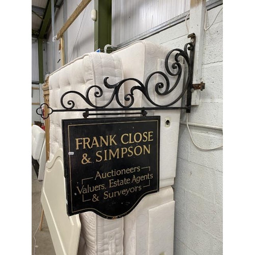 121 - Frank Close & Simpson wooden sign with cast metal wall bracket 100 x 120cm