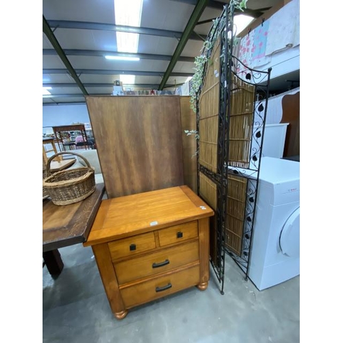 135 - Pine 2 over 2 chest of drawers 69H 72W 46D and a dressing screen 170H 140W