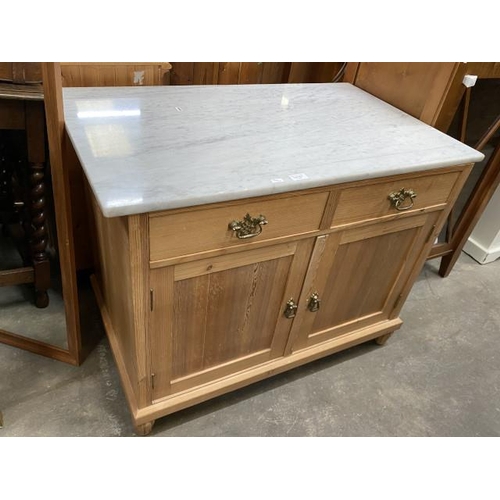 153 - Marble topped pine 2 door/2 drawer cupboard 73H 94W 57D