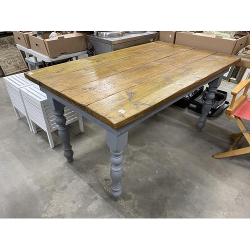 193 - Pine plank kitchen table with painted base 80H 150W 88D