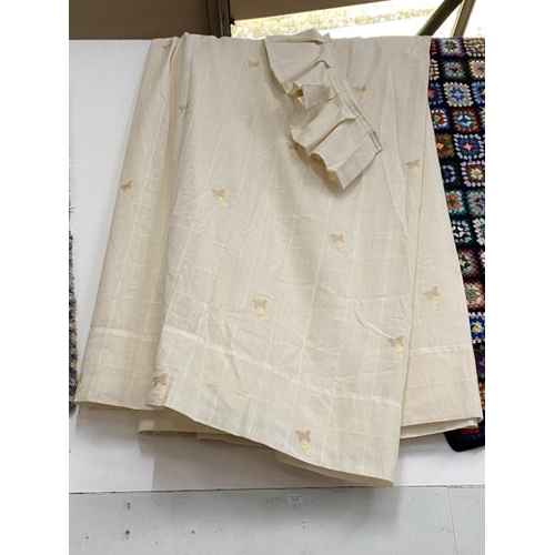 198 - Pair of cream lined curtains 220d x 120w with a matching pelmet