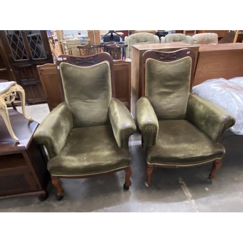 21 - Pair of Victorian mahogany framed library chairs 72W