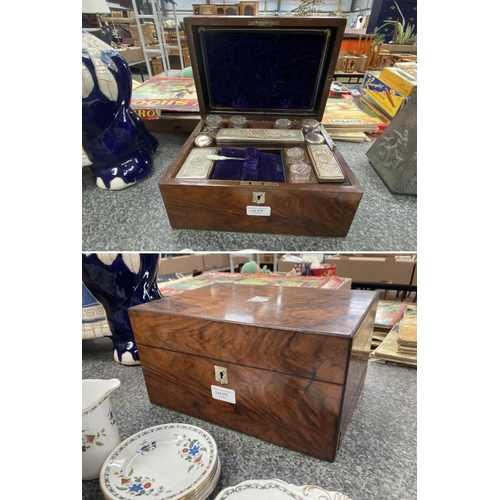 275 - Victorian burr walnut vanity box with contents (as found)