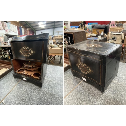 285 - 19th century liquor cabinet in blackened wood with brass and mother of pearl inlay 27H 33W 25D