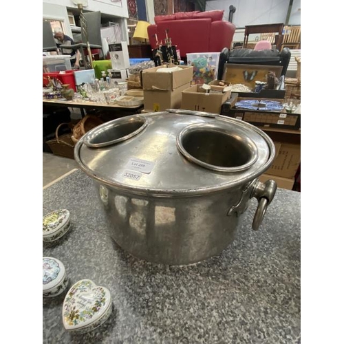 288 - Early 2 handled 3 bottle pewter wine cooler 35cm diameter, 6kg