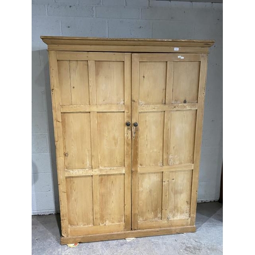 29 - Victorian pine fitted wardrobe with hanging rail and shelves to the interior 186H 140W 51D (signs of... 