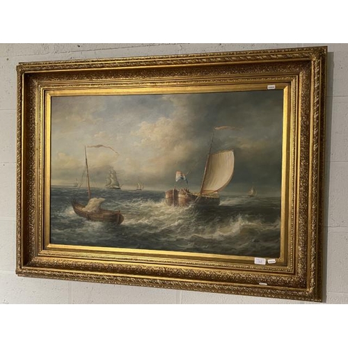 31 - Gilt framed oil on canvas of sailing ships, signed to bottom right A Hess ( Albert Hess 1895-1960) 8... 