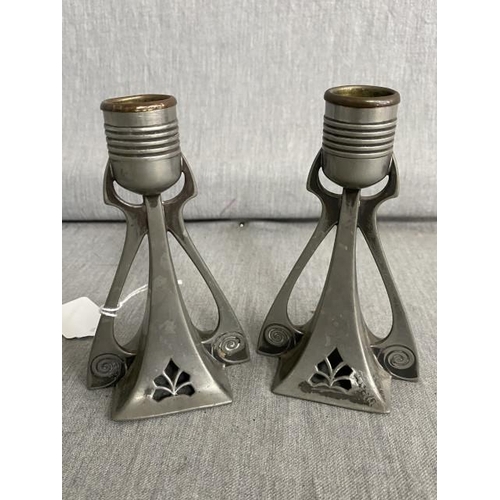 317 - A pair of early 20th century WMF (Wurttembergische Metallwarenfabrik) Art Nouveau candlesticks (13H)